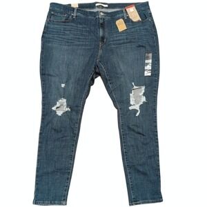 Levi's Jeans Plus 24W 24 711 Skinny Dark Wash Ripped Distressed Denim Pants NEW